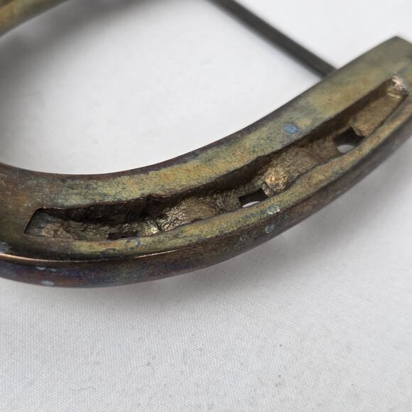 Vintage Horseshoe Belt Buckle Gold Toned Solid Cast Metal Lucky Western Cowboy - Picture 7 of 9